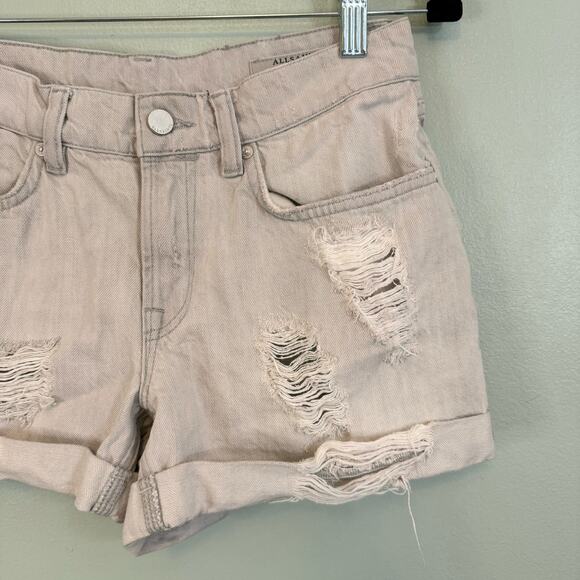 All Saints Jean Mom Shorts Womens 28 Gray Denim Distressed Wash Cuffed Casual - Picture 4 of 7